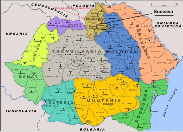 Map showing Suceava, Bukovina and surrounding territories